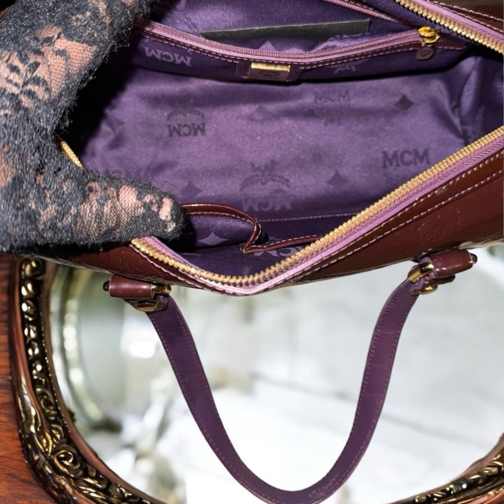 MCM Patent Monogram Essential Barrel Bag Bordeaux EUC - Picture 9 of 14
